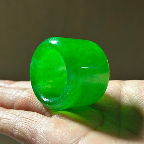 Certified Natural Ice Green Burmese Jade Jadeite Amulet archery thumb Rings - Picture 10 of 14