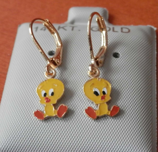 14K Gold Fill Tweety Bird Hanging Earrings / Children Teenagers Kids eBay