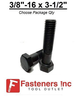 3/8-16 x 3-1/2'' Hex Bolt Plain Black Steel Grade 5 Cap Screw PT (Choose Qty)