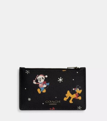 Disney✖︎coach ZIP CARD CASE ミッキー カードケース Coach Disney X Coach Zip Card Case With Holiday Print