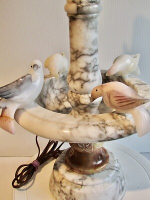 ANTIQUE SUPERBE MARBLE AND ALASBASTER BIRDS BATH TABLE LAMP 18''