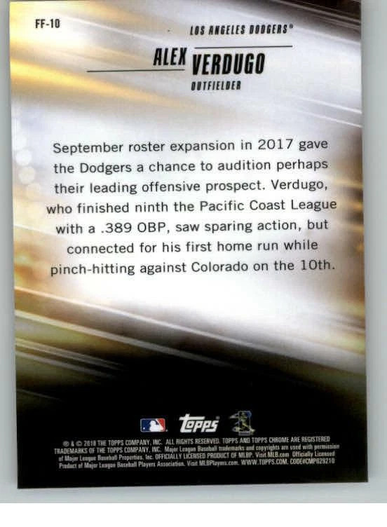 2018 Topps Chrome Freshman Flash Refractors #FF10 Alex Verdugo (ref 129728) - Image 2 of 2