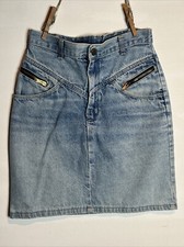 Vintage Candies Denim Blue Jean Mini Skirt Women  s 26 W Total Length 18 Inches
