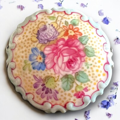 Rosenthal Floral Porcelain Brooch Marktredwitz Germania Hand Painted Vintage