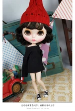 Blythe cute doll Dudu mouth Black hair sleepy eyes from Factory Joint Body 12"