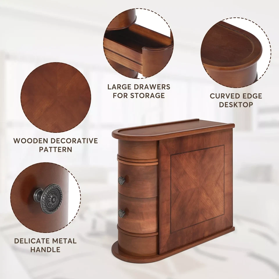 Mesita de noche delgada de madera maciza con 2 cajones EE. UU. Foto 4 de 4