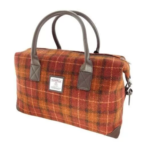 Authentic Harris Tweed Overnight Bag Holdall Orange Checked LB1006