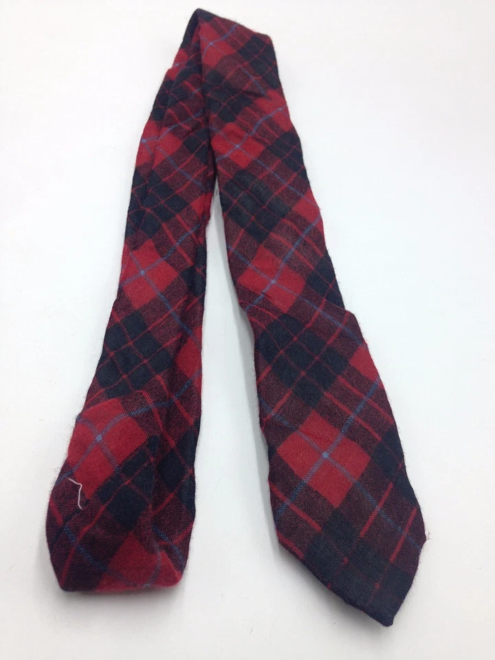 $125 Penguin Men Plaid Red Black Blue Cotton Tie Classic Skinny Necktie 60x2.25 - Image 2 of 4