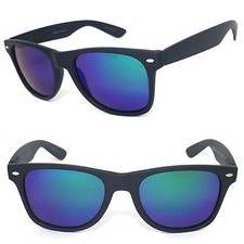 Polarized Retro Square Frame Sunglasses 52mm Matte Black Blue Green Mirror Lens