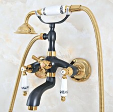Black Gold Brass Wall Mount Bathroom Bath Tub Clawfoot Faucet w/ Handheld Shower