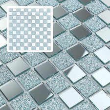 6 Sheets Peel and Stick Silver Square Flat Mirror Mosaic Tiles for Kitchen Backs
