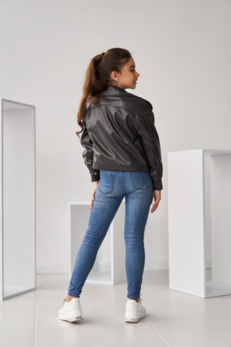 Kids Eco Jacket (Faux) Leather For A Girl Jane Black Casual 8-18 Years Wellajur - Picture 8 of 8