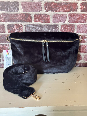 ITALY Bag CROSSBODY KUSCHELFELL TASCHE BAUCHTASCHE SCHWARZ #2023709
