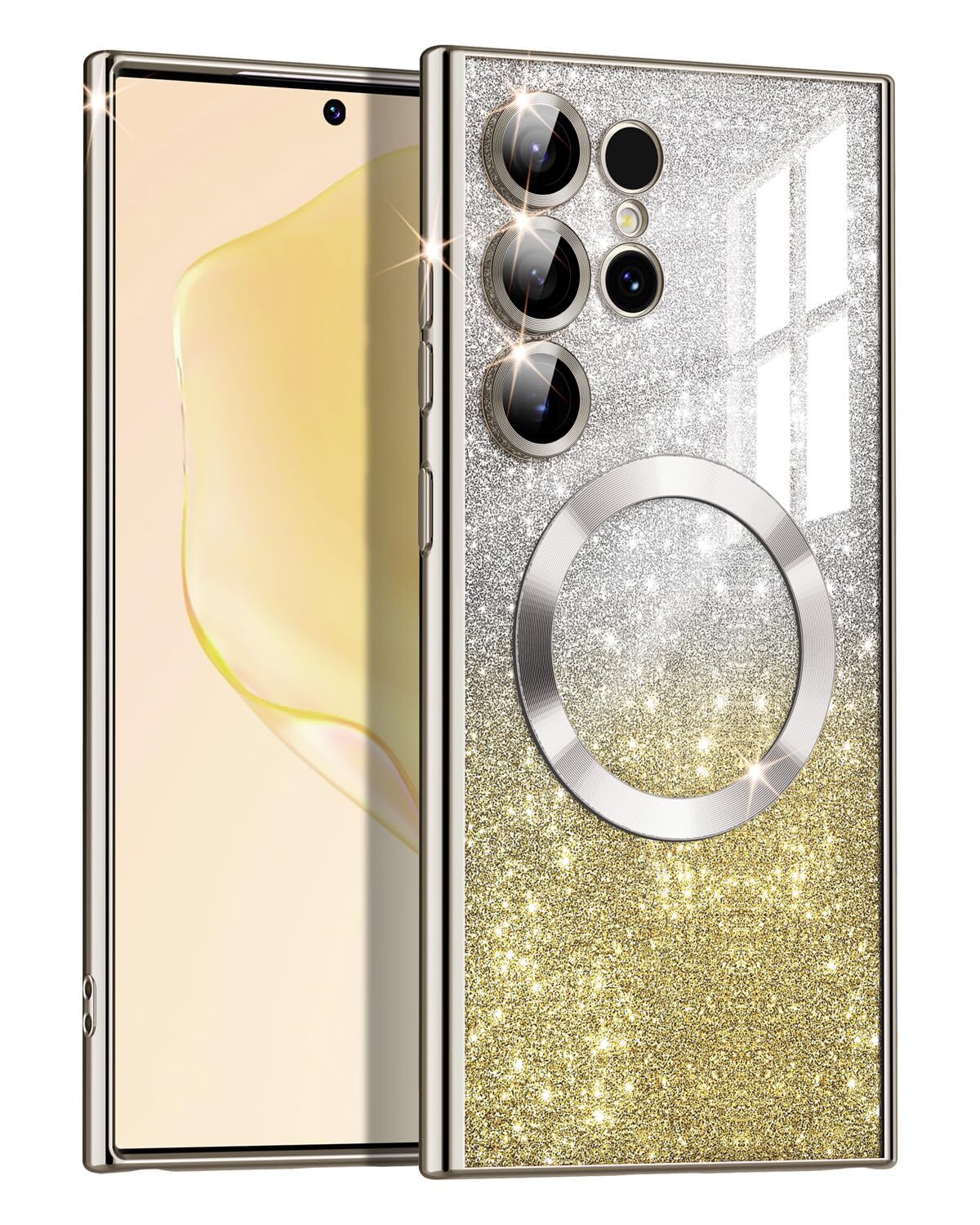 Samsung Galaxy S24 Ultra Case Clear Magnetic Glitter Soft TPU Shockproof Cover