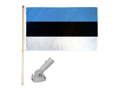 5' Wooden Flag Pole Kit W/ Nylon White Bracket 3x5 Estonia Country Poly Flag