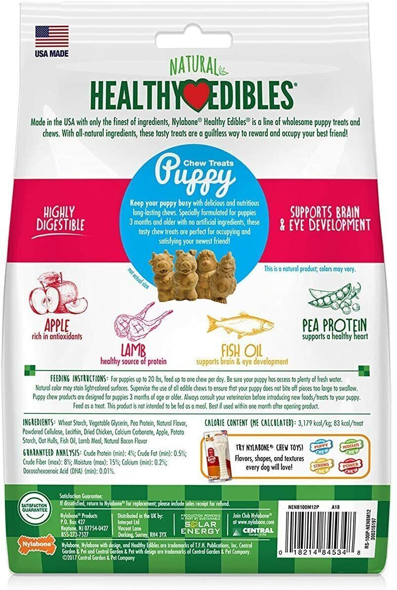Nylabone Healthy Edibles Puppy Chew Treats Lamb & Apple Flavor Small, Up to 20lb
