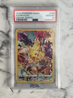 Pokemon PSA 10 Pikachu 160/159 Crown Zenith Full Art Secret Pokemon PSA 10 Pikachu 160/159 Crown Zenith Full Art Secret