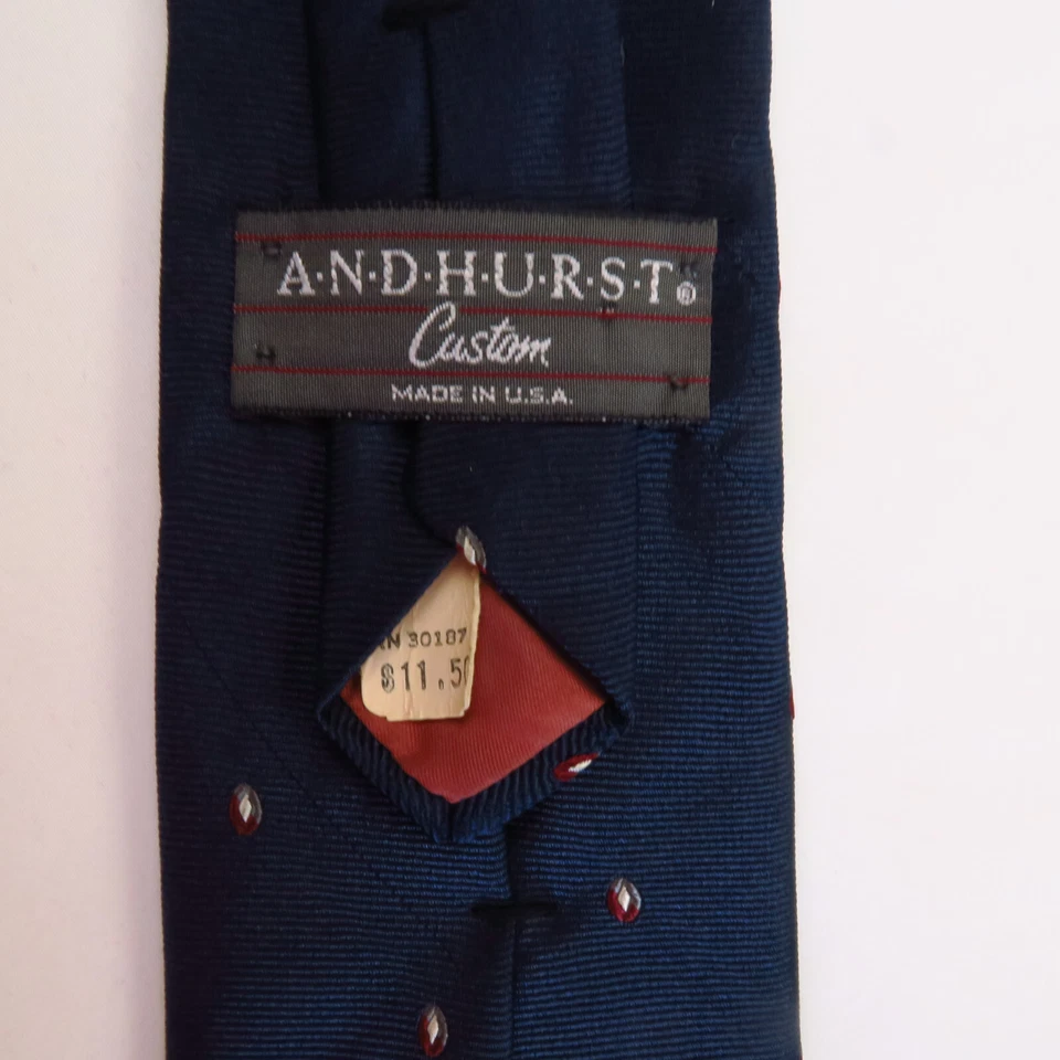 Corbata corta vintage Andhurst azul marino rojo patrón foulard 58x3,25 años 70 80 Foto 3 de 4