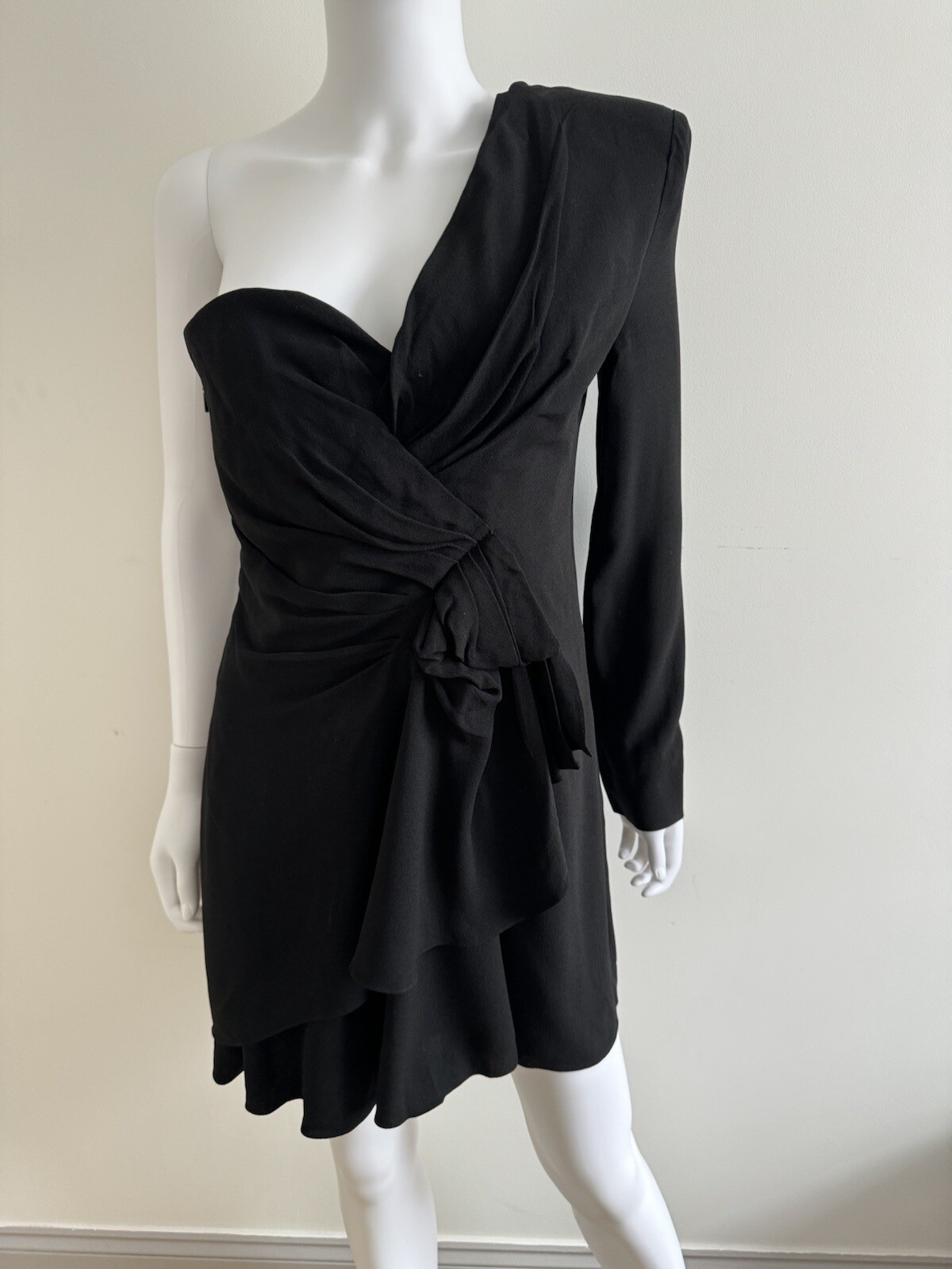 £3000 Autentico Saint Laurent Nero Una Manica Impreziosito da Fiocco Mini Abito a Strati 12