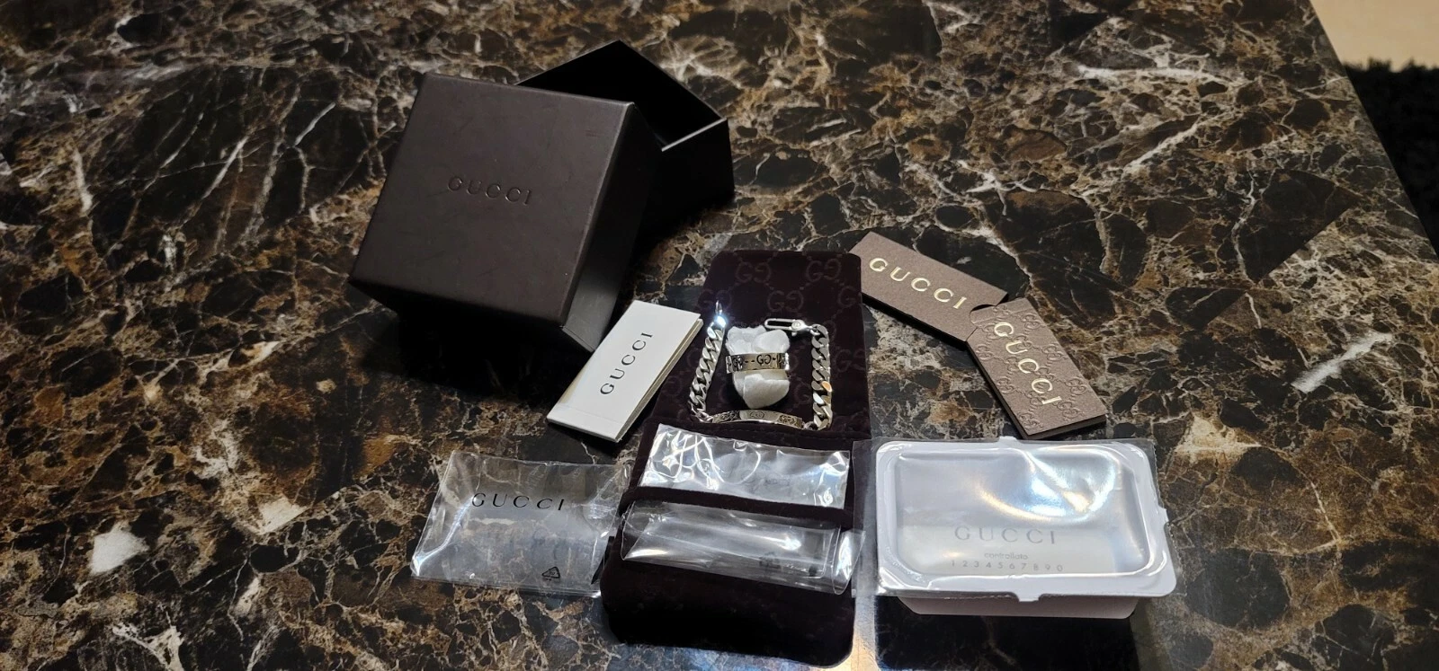 Bracciale Maglia Catena Argento Sterling Ghost Bar & Piastra Anello Gucci