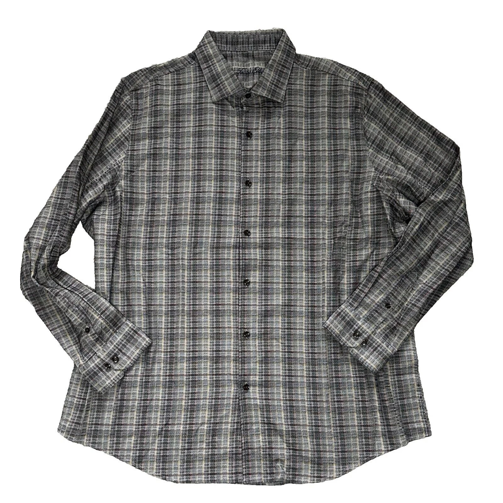 Tasso Elba Chemise boutonnée à manches manchettes imprimées Marcus pour homme, Taupe, T-Grand : Tasso Elba Collezione