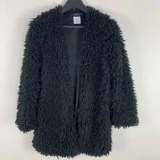 womens Vertigo Plushy Fuzzy Open Front Cardigan Jacket hook L party black XCLNT