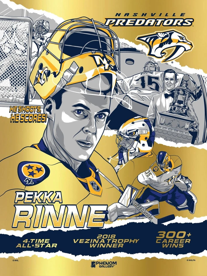 Nashville Predators Pekka Rinne 18"x24" lámina de oro serigrafía enmarcada Foto 3 de 4