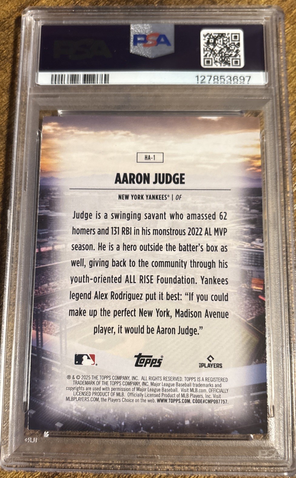 Aaron Judge 2025 Topps Chrome Home Field Advantage #HA1 SSP Yankees PSA 9 MINT view 2