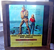 Lanterne magique John Wayne et Ann Margret glissière en verre pour THE TRAIN VOBERS