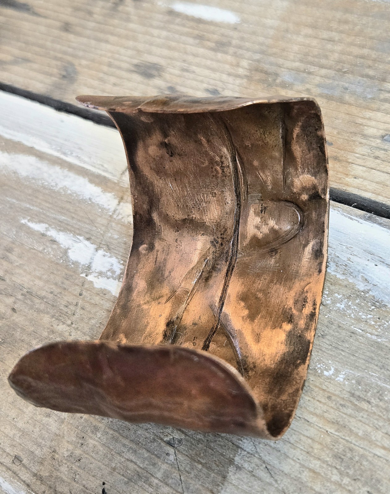 Flame Painted Copper Brutalist Cuff Bangle Bracel… - image 5