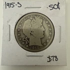 1915-S Barber Half Dollar, Very Good Condition, Mintage 1,604,000, ASW .36169 Oz