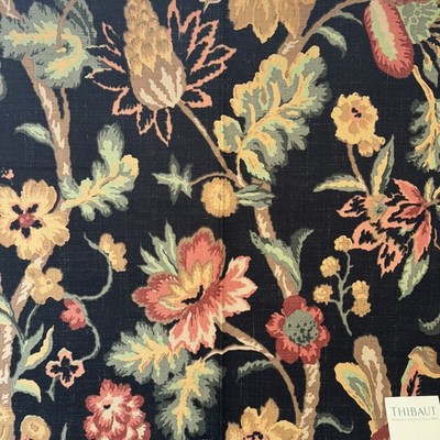 Thibaut Fabric 25  Sq. Wenzel  100% Cotton Duck Black Tamarind Flowers