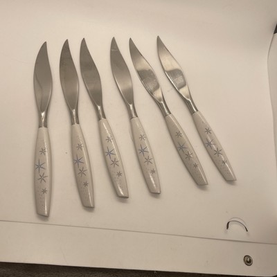 Set of 6 Vintage Mode Danish Stainless Knives Atomic Starburst Sheffield England