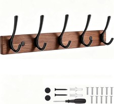 1Pack Wall Mounted Coat Rack with 5 Hooks, 15.8 Inch Wood Coat Hook