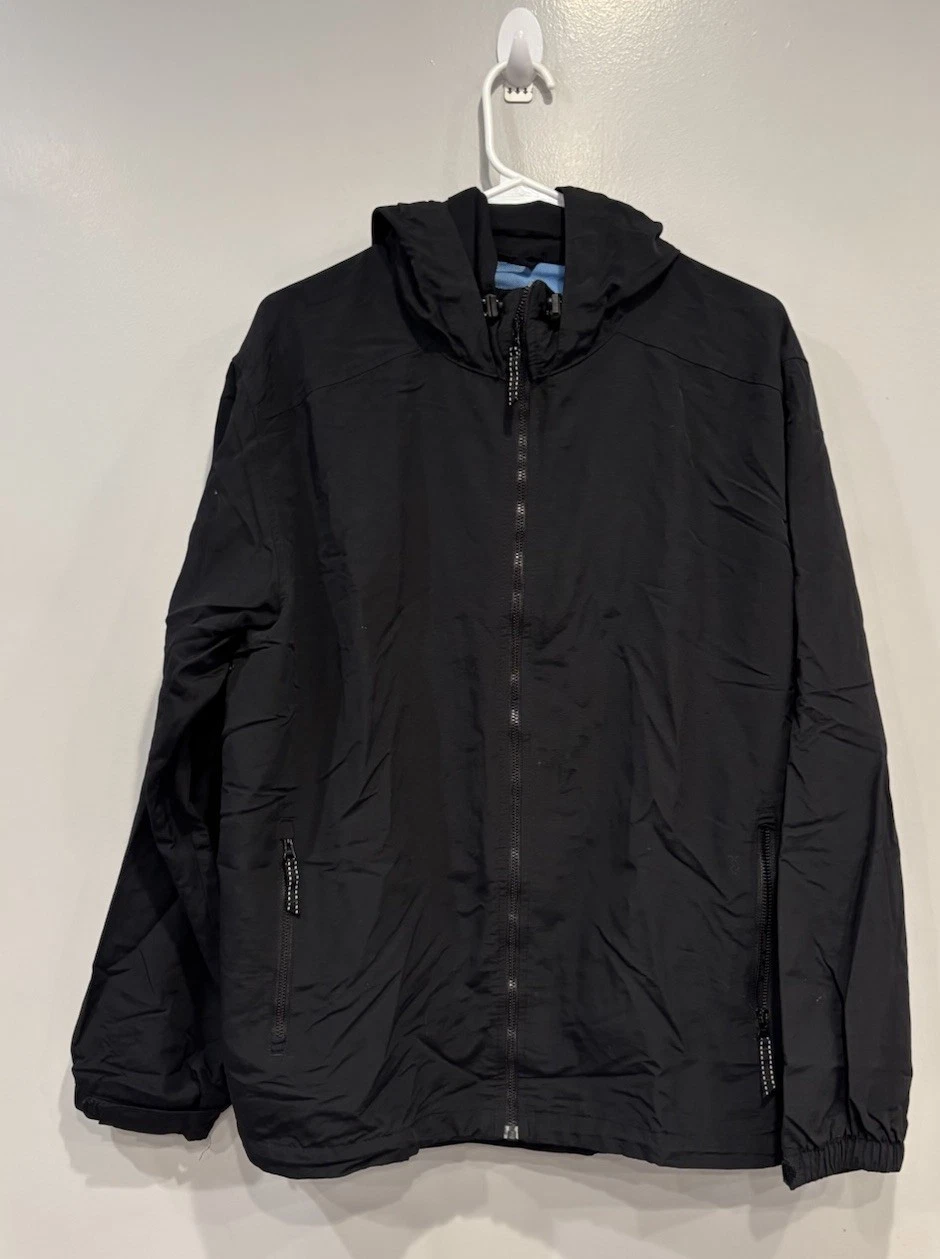 Lands End Jacket Mens Windbreaker Lightweight Hooded Black Size L (42-44 )
