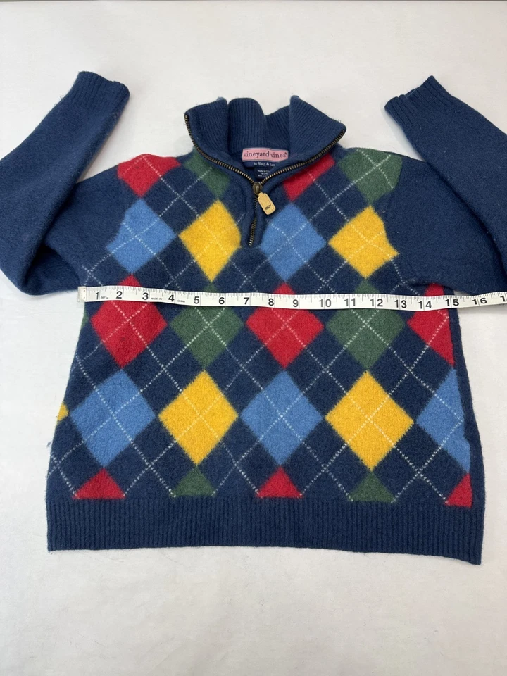 Suéter Vineyard Vines Niños Argyle Mezcla Lana Cachemira Azul Colorido Preppy Talla 5 Foto 4 de 4
