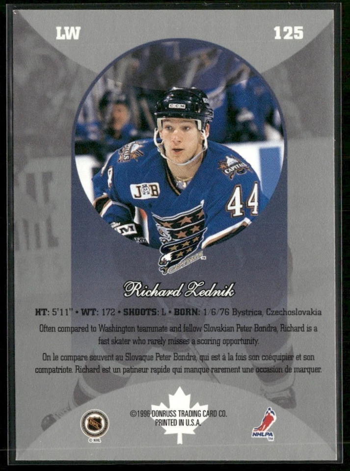 1996-97 DONRUSS CANADIAN ICE RICHARD ZEDNIK WASHINGTON CAPITALS RC #125 - Image 2 of 3