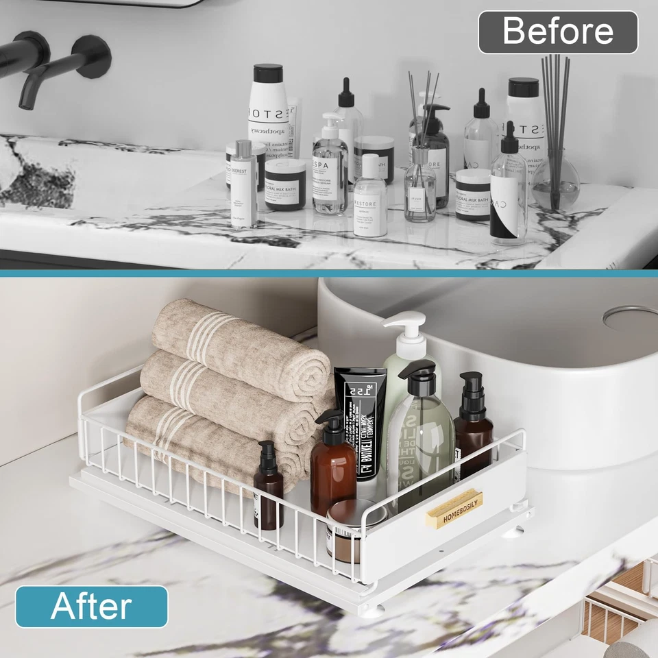 HOMEBOSILY Organizador de gabinete extraíble debajo del fregadero metal blanco de una sola capa Foto 4 de 4