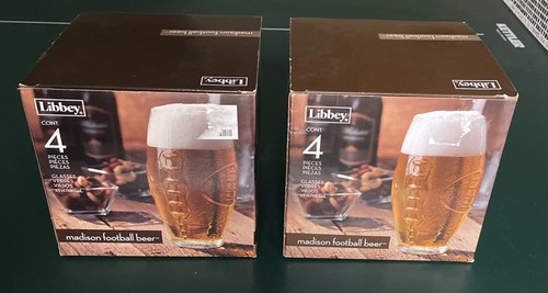 Set of 8 LIBBEY Football Shape Glasses Textured Tumbler Clear Beer 23 oz Madison