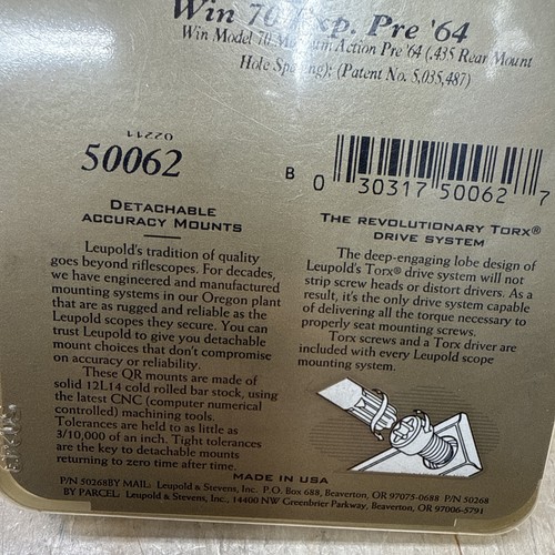 Leupold 50062 QR Win 70 Exp Pre 64’ Matte Torx Screws Made In USA - Picture 3 of 7