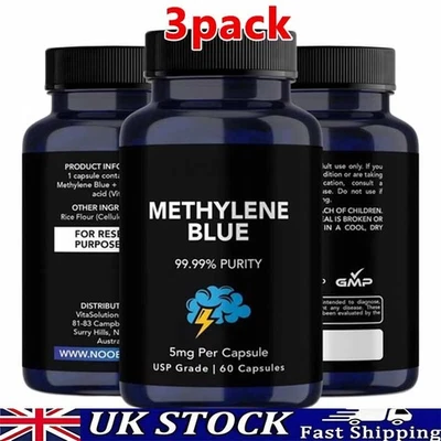 3X | 180 Purity, Grade, Capsules 99.99% NEW 5mg UK Blue - Methylene Capsules USP