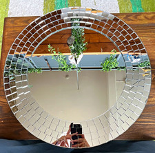 1999 IKEA TRANBY Round Wall Mirror Mirrored Mosaic Glass Frame Silver 50cm 19661