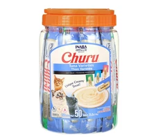 INABA Churu, Lickable Purée Cat Treat w Taurine, 0.5 oz, 50 Tubes, Tuna Variety
