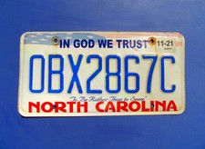"OBX" North Carolina 2021 "IN GOD WE TRUST" License Plate! Very Good Condition!