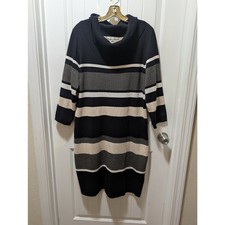 Sandra Darren Women's XL Casual Turtle Neck Black Tan Striped Sweater Dress