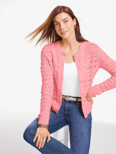 Open Stitch Crewneck Cardigan at Talbots, NWT $129, color BLUE HEATHER, all size - 第 5/6 張圖片