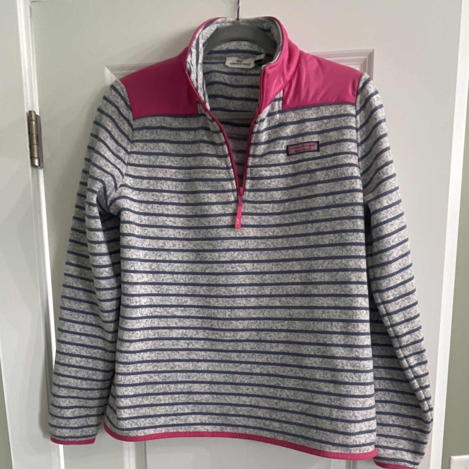 Vineyard Vines Striped Fleece Quarter Zip Blue/Pink Knit Pullover Women’s Small