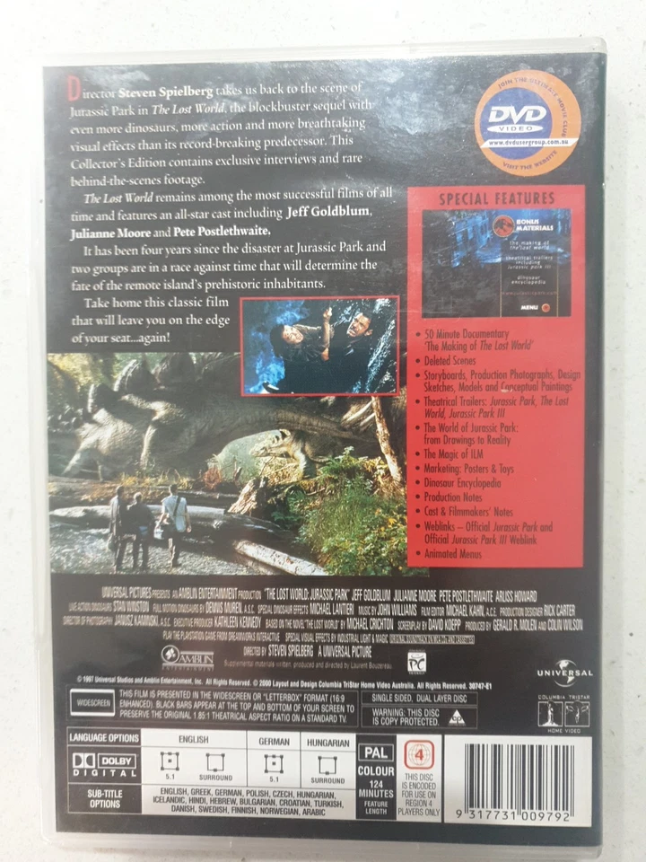 Jurassic Park-The Lost World (1997) DVD GOLD COLUMBIA Tri Star - image 2 of 3