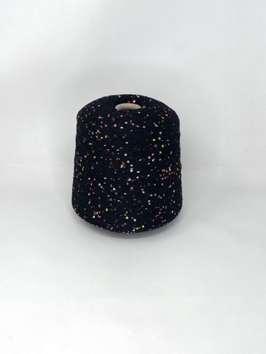 VIMAR YARN STOCK, FINE MERINO WOOL + MULTICOLOR SEQUINS Nm 3700 BLACK 1000g