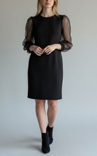 Black Sheath Small Dress With Sheer Polka Dot Sleeves & Back Zipper By Naif